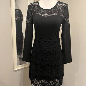 NWT W118 by Walter Baker Black "Sadie" Long Sleeve Lace Midi Dress, Size Small